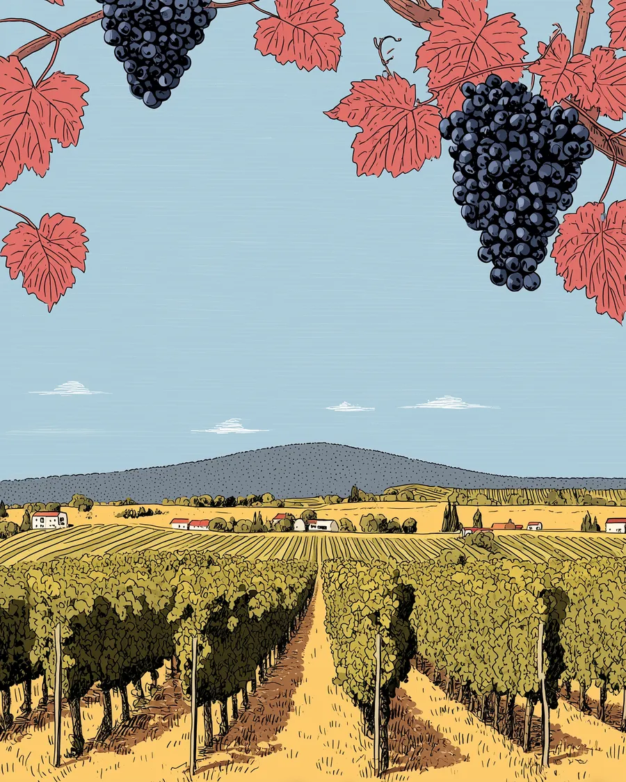 Ripe vines over the vineyards
